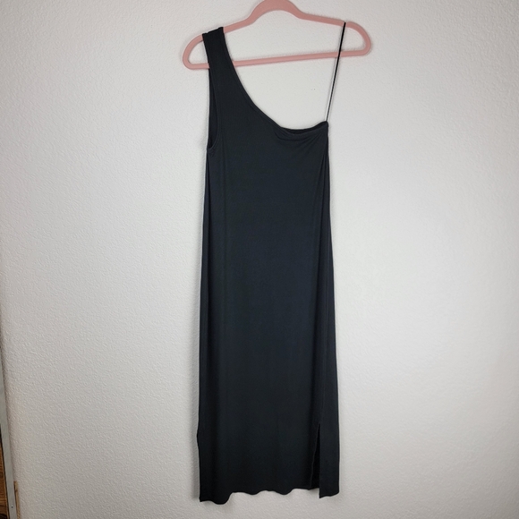 NWT 41 Hawthorn One Shoulder Fitted Midi Dress Ribbed Black Large - Picture 7 of 8